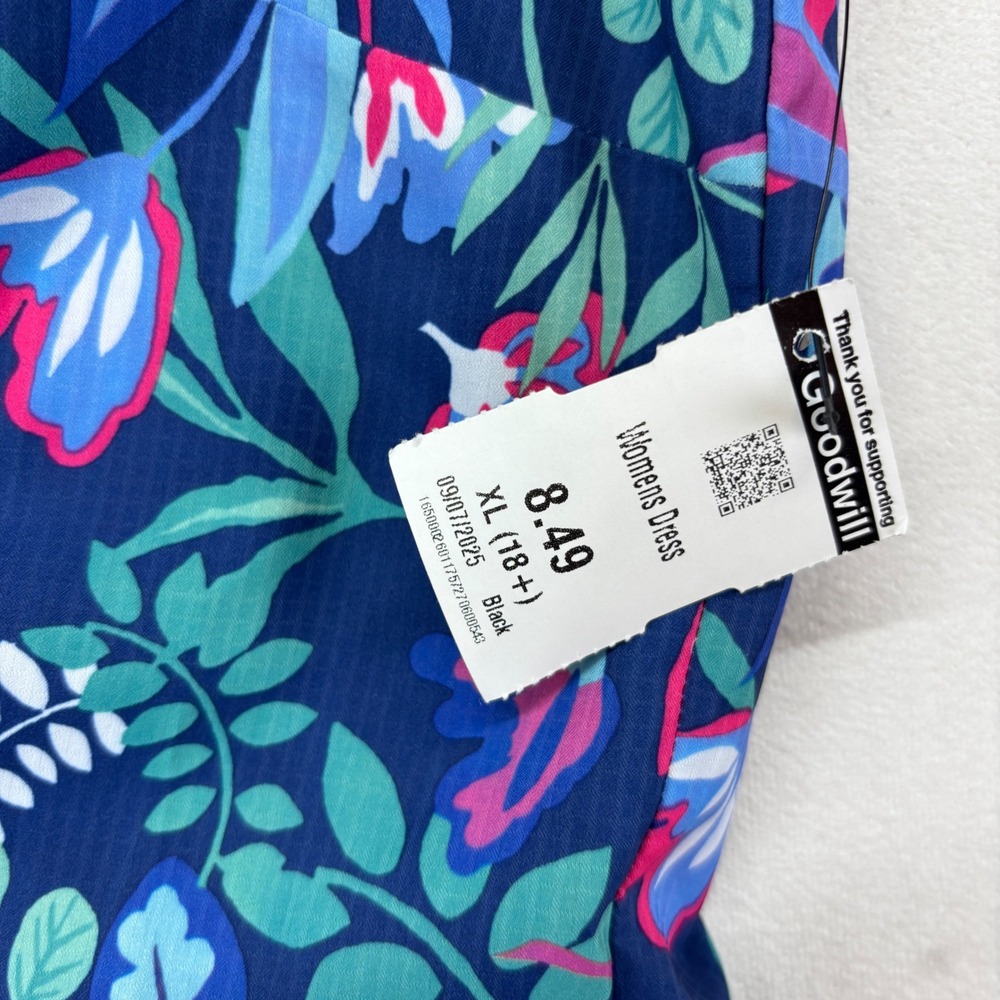 Reel Legends Mariner Shirt Dress Womens XL Navy Blue Tropical Floral Vented Back - Picture 7 of 8